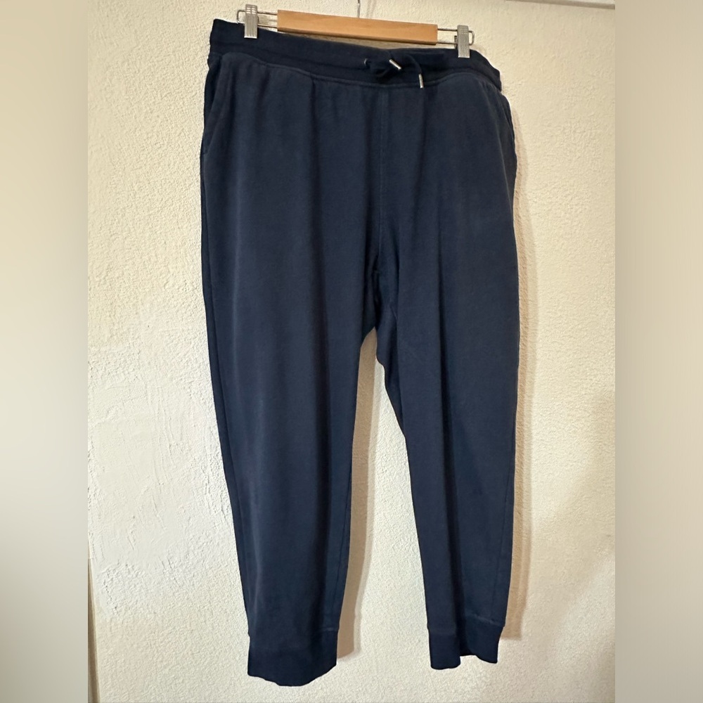 Orvis Jogger Pants Men Navy Cotton Blend Luxe Fleece Lined Drawstring Size XL